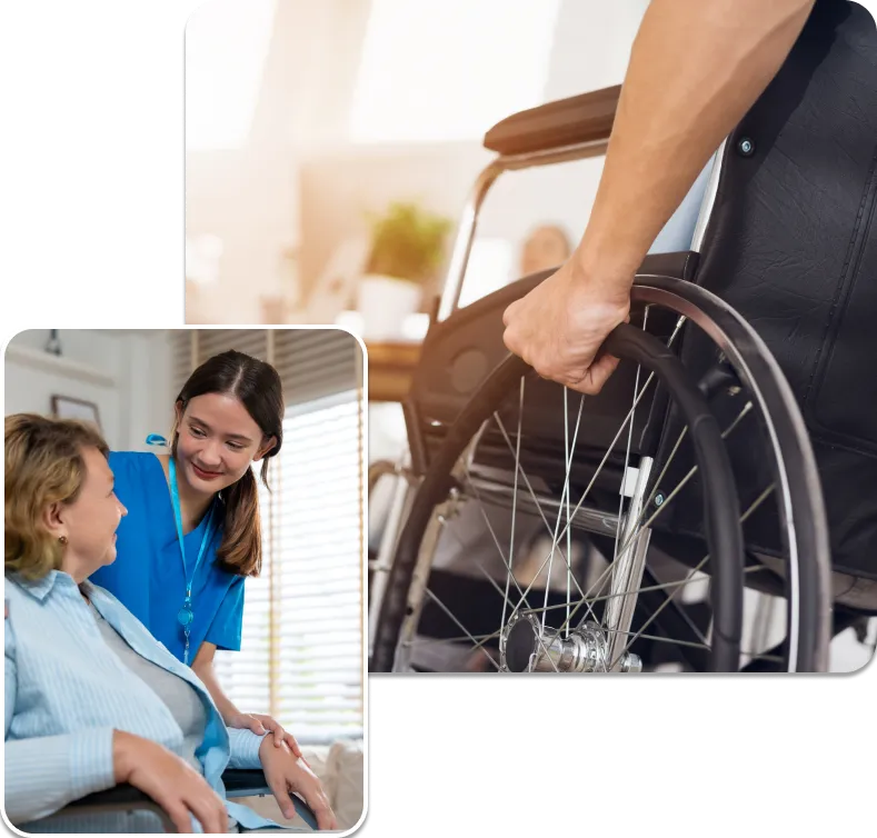 Imagem de cuidadora auxiliando sua paciênte Imagem de cuidadora auxiliando sua paciênte